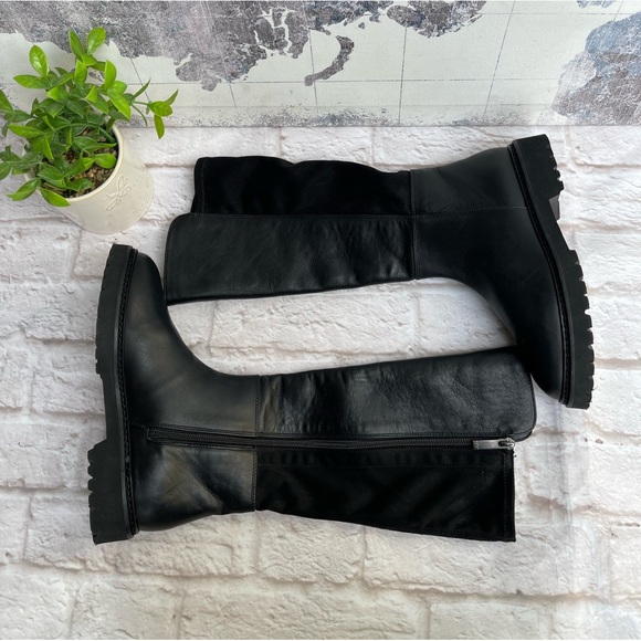 AQUATALIA Weatherproof black leather winter boots knee high zipper side size 5.5 - Picture 5 of 10